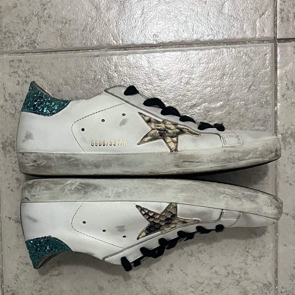 Golden Goose Super-Star Python Sneakers Blue Glitter Heel - Size 38 - Picture 11 of 14